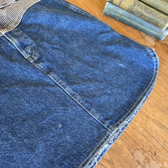 Vintage 70s Striped Waistband Denim Mini Skirt - Blue Western 60s - Picture 7 of 8